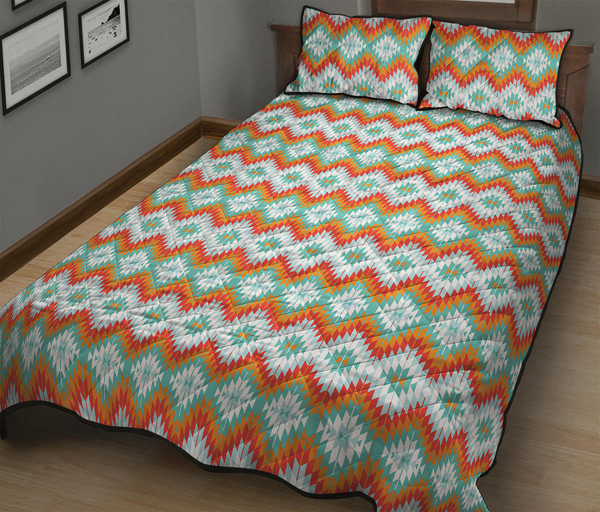 Turquoise Native American Pattern Print Quilt Bed Set
