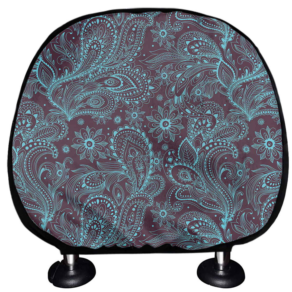Turquoise Paisley Pattern Print Car Headrest Covers