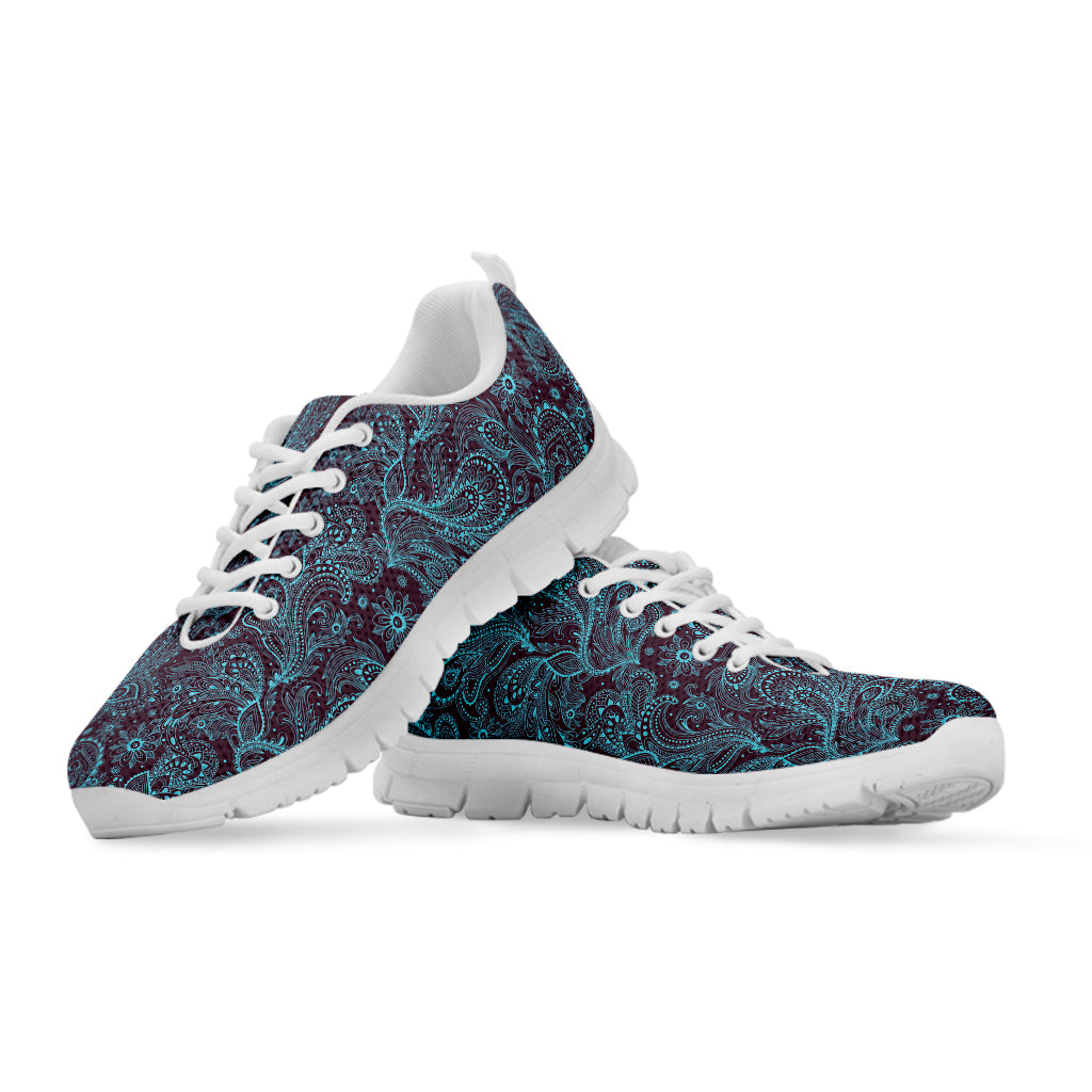Turquoise Paisley Pattern Print White Sneakers