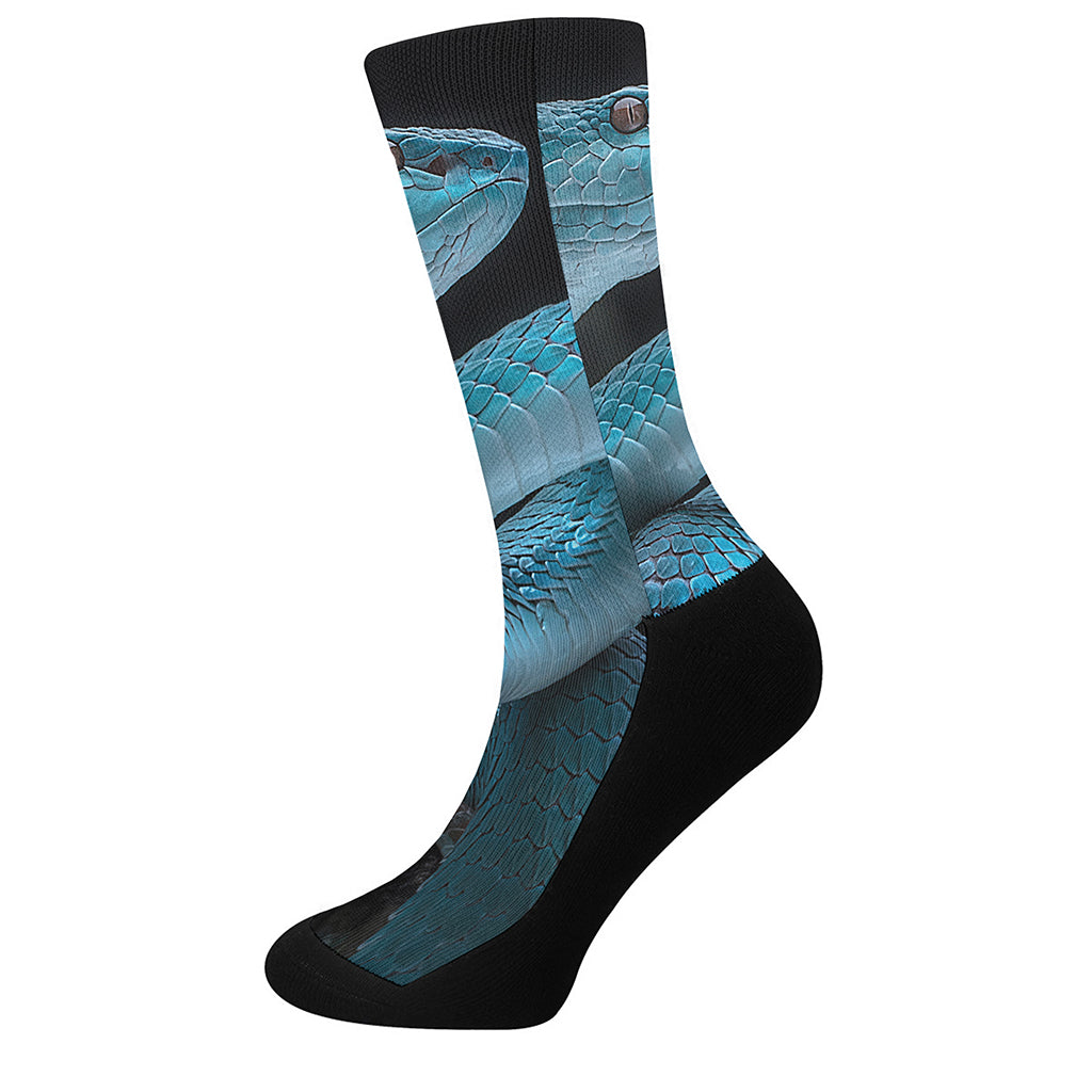 Turquoise Snake Print Crew Socks