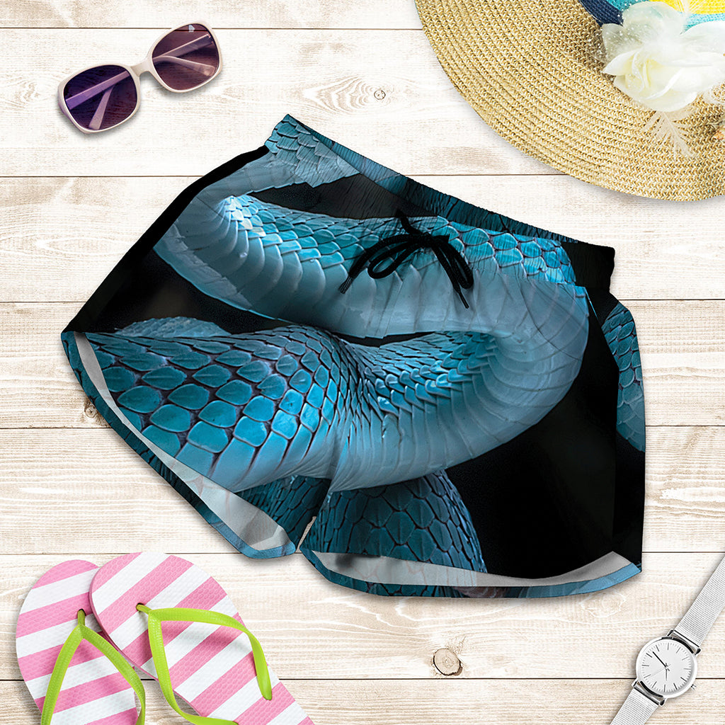 Turquoise Snake Print Women's Shorts