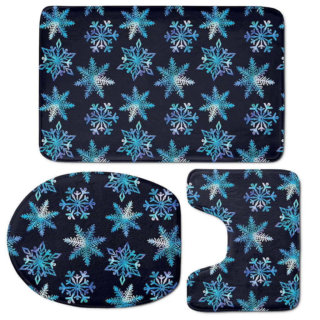 Turquoise Snowflake Pattern Print 3 Piece Bath Mat Set