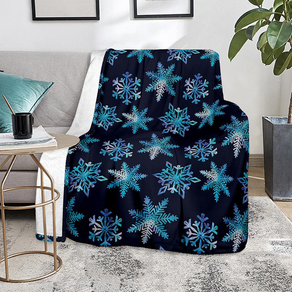 Turquoise Snowflake Pattern Print Blanket