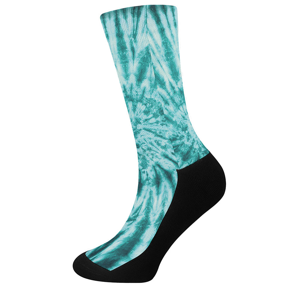 Turquoise Tie Dye Print Crew Socks