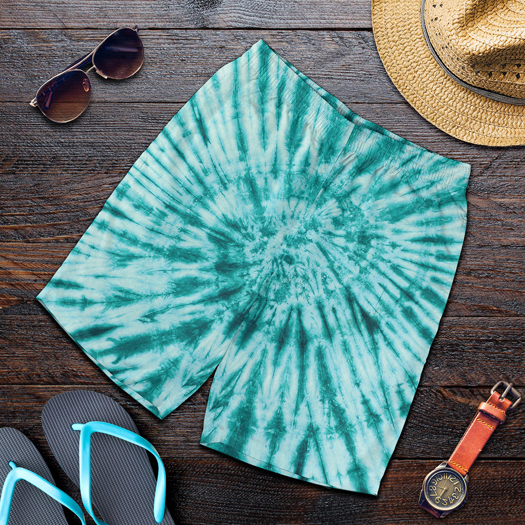 Turquoise Tie Dye Print Men's Shorts