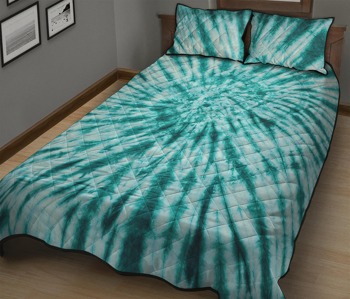 Turquoise Tie Dye Print Quilt Bed Set