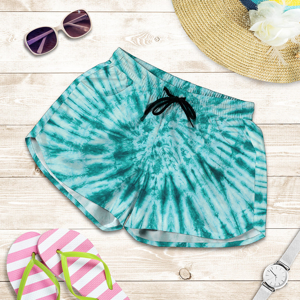 Turquoise Tie Dye Print Women's Shorts