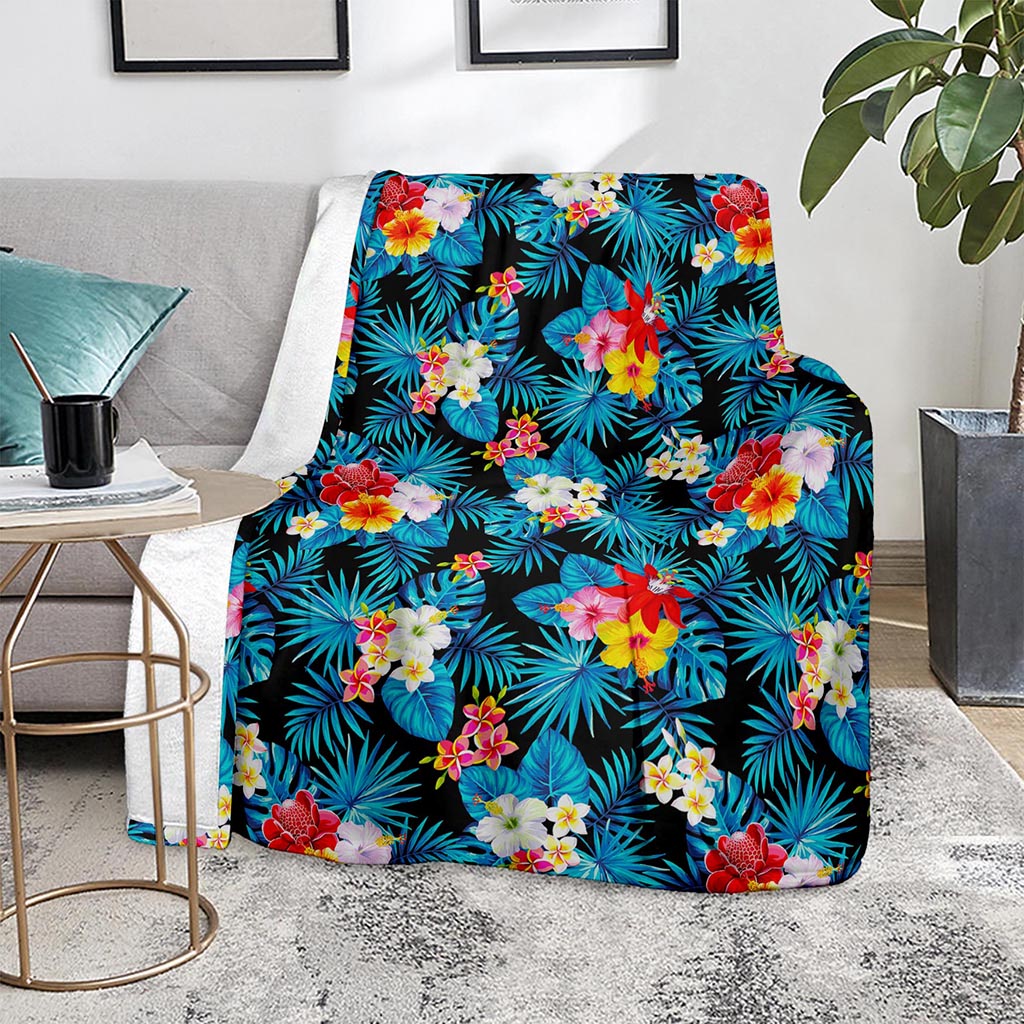 Turquoise Tropical Hawaii Pattern Print Blanket