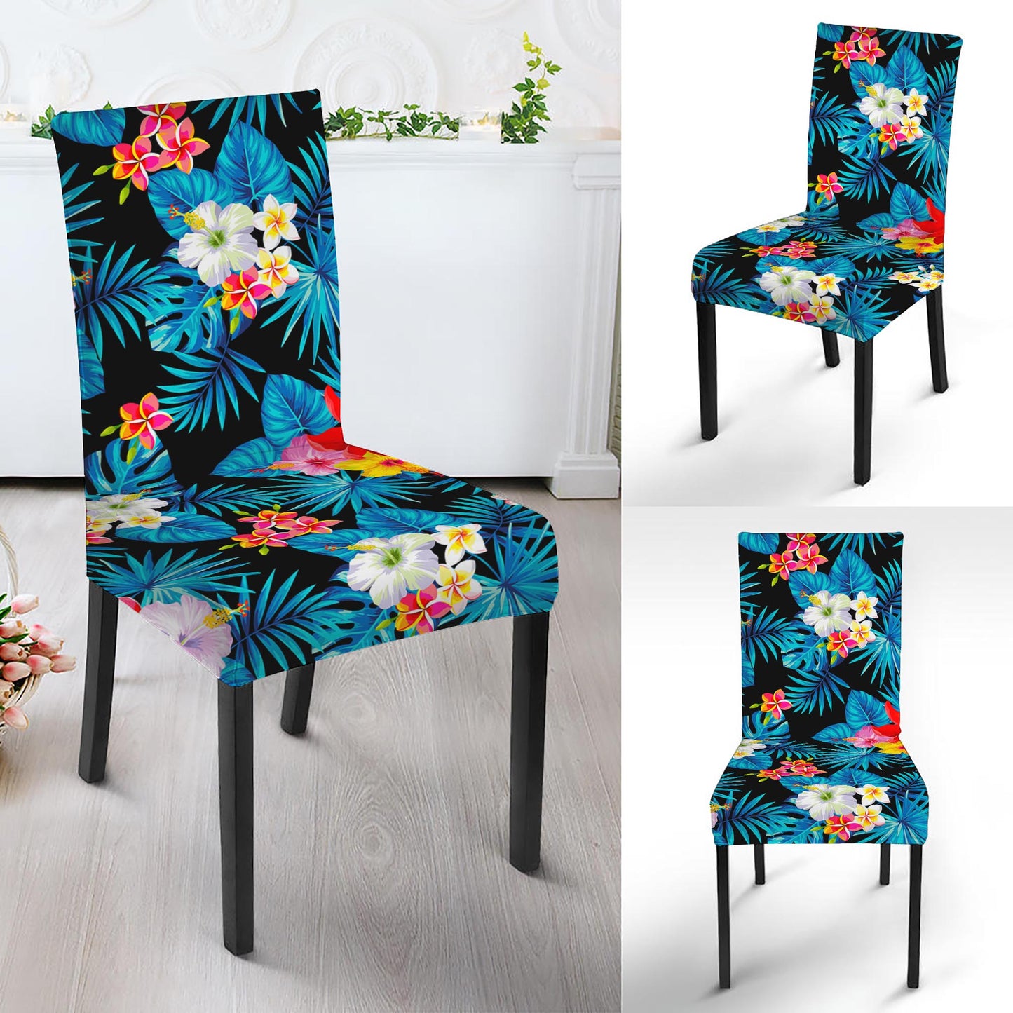 Turquoise Tropical Hawaii Pattern Print Dining Chair Slipcover