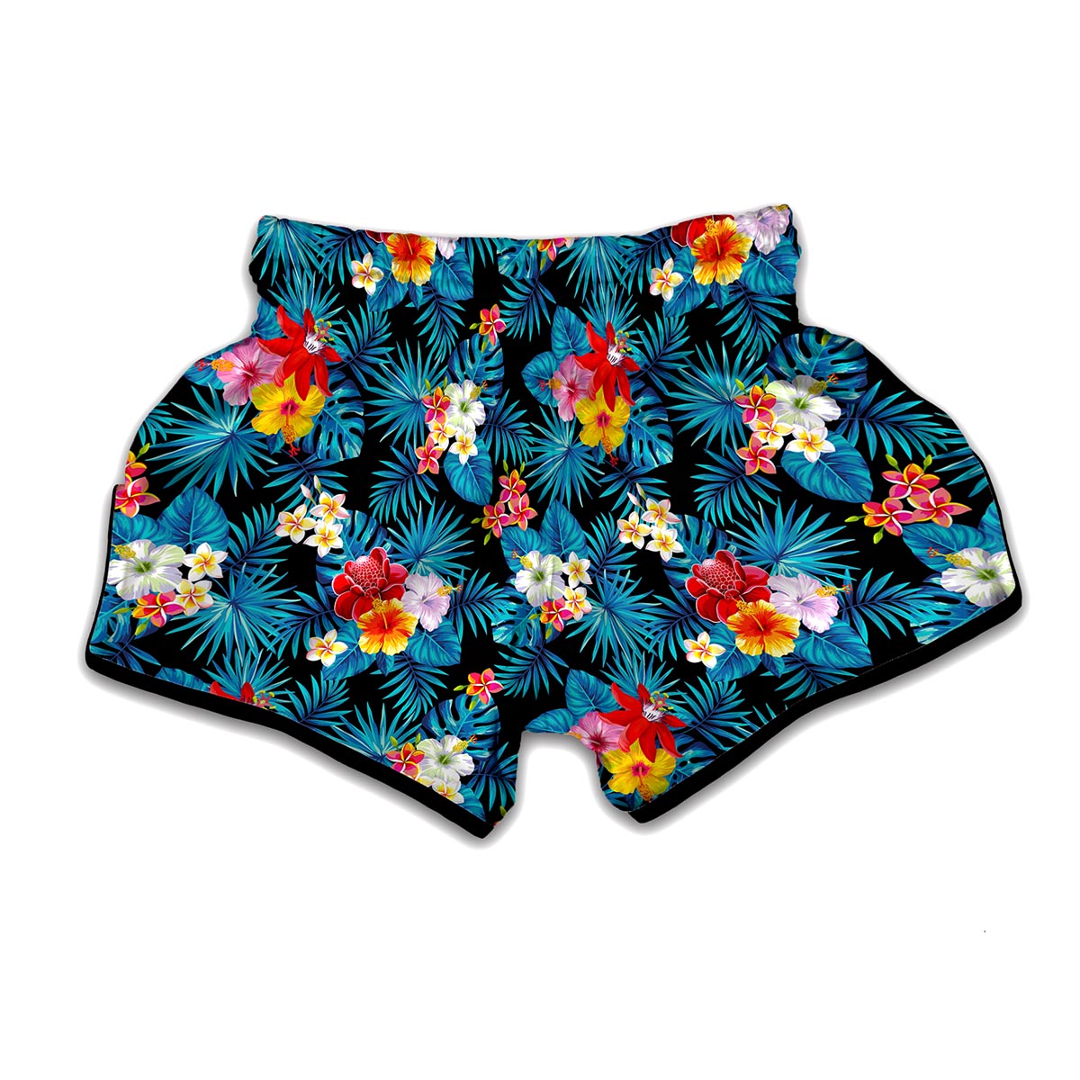 Turquoise Tropical Hawaii Pattern Print Muay Thai Boxing Shorts
