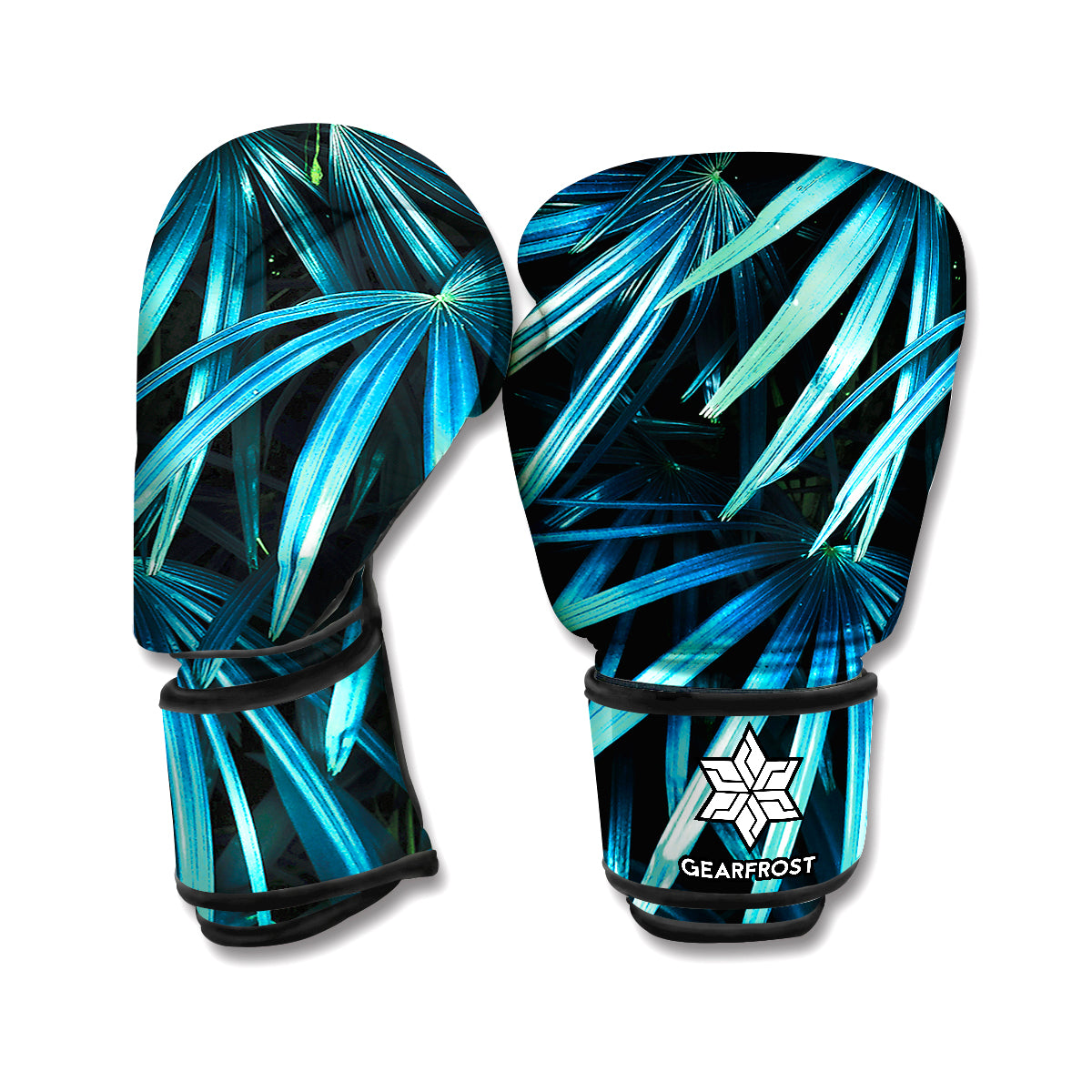 Turquoise Tropical Leaves Print Boxing Gloves