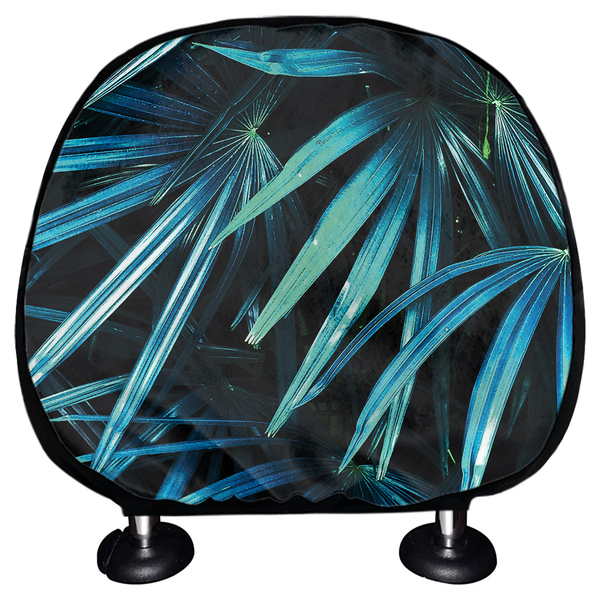 Turquoise Tropical Leaves Print Car Headrest Covers