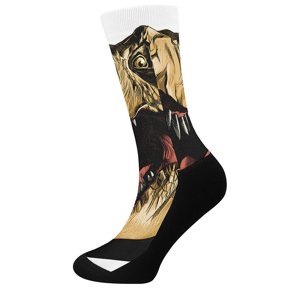 Tyrannosaurus Rex Head Print Crew Socks