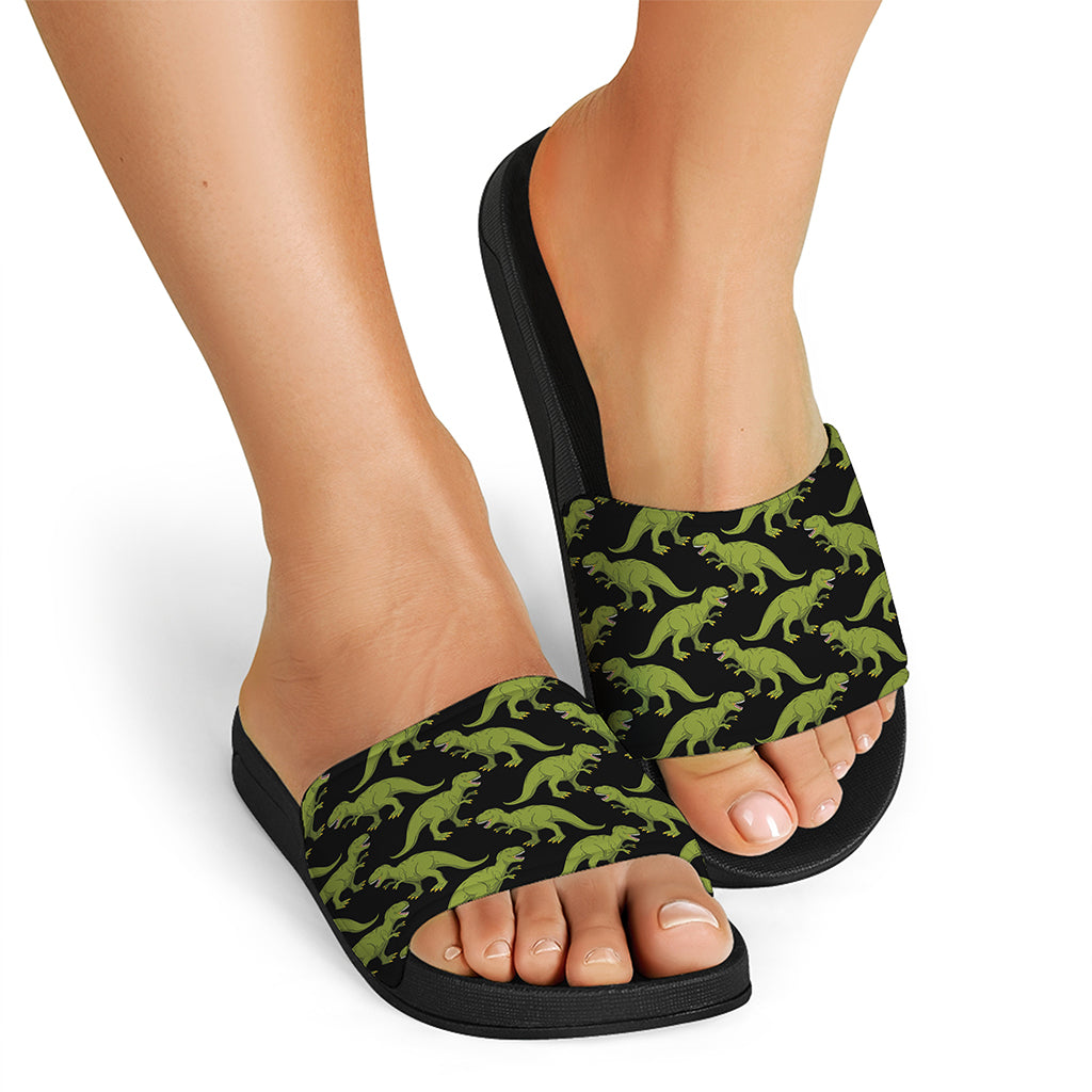 Tyrannosaurus Rex Pattern Print Black Slide Sandals