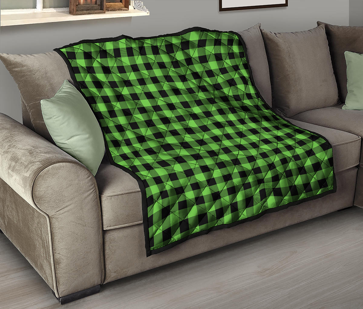 UFO Green And Black Buffalo Check Print Quilt