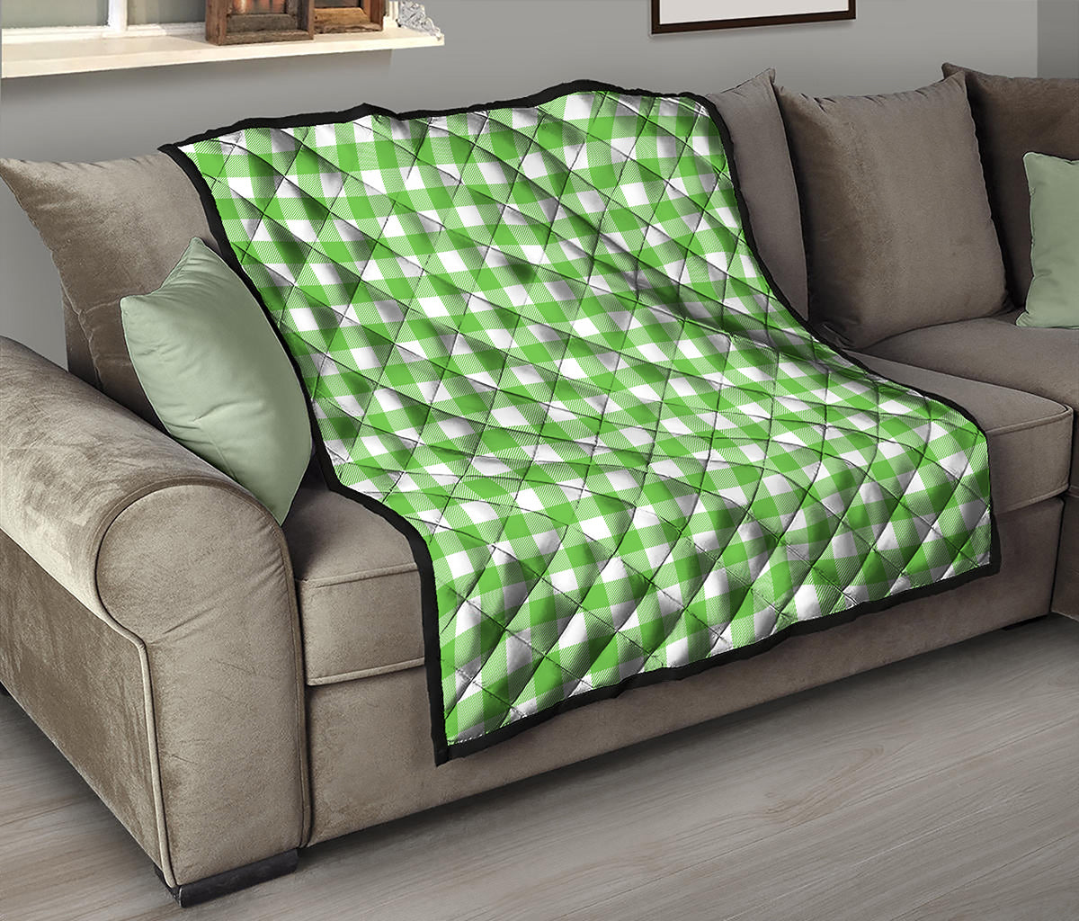 UFO Green And White Buffalo Check Print Quilt