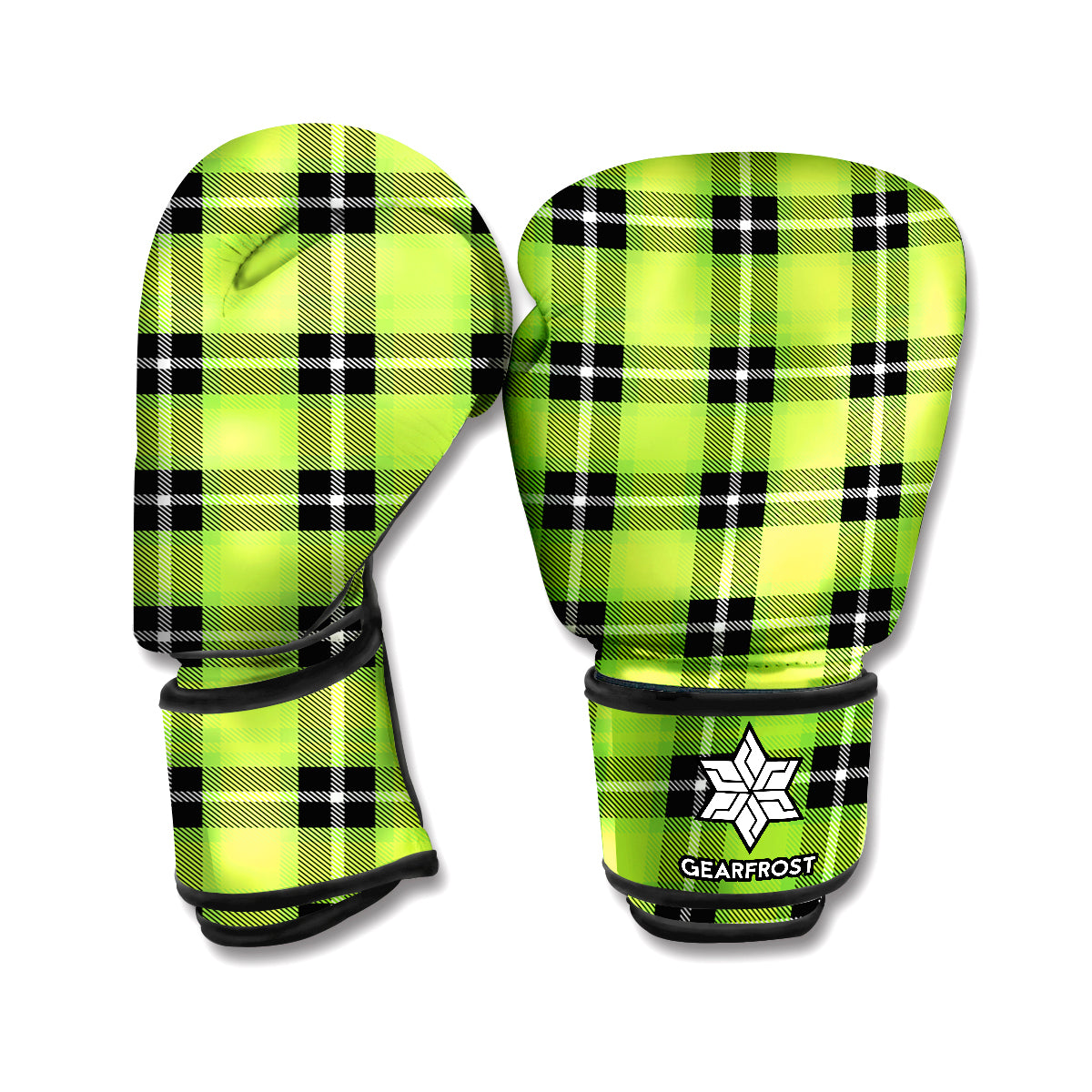 UFO Green Tartan Pattern Print Boxing Gloves