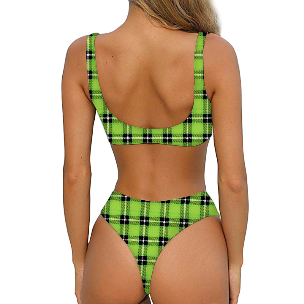 UFO Green Tartan Pattern Print Front Bow Tie Bikini