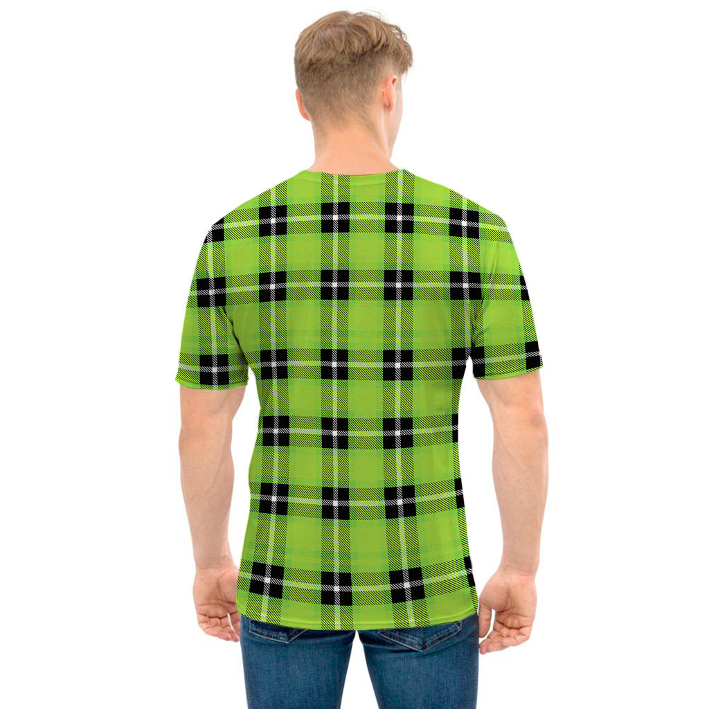 UFO Green Tartan Pattern Print Men's T-Shirt