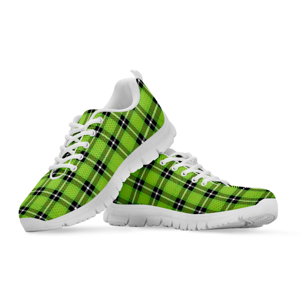 UFO Green Tartan Pattern Print White Sneakers