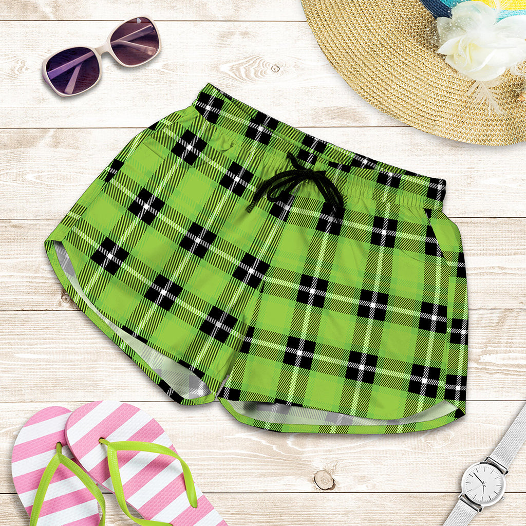 UFO Green Tartan Pattern Print Women's Shorts