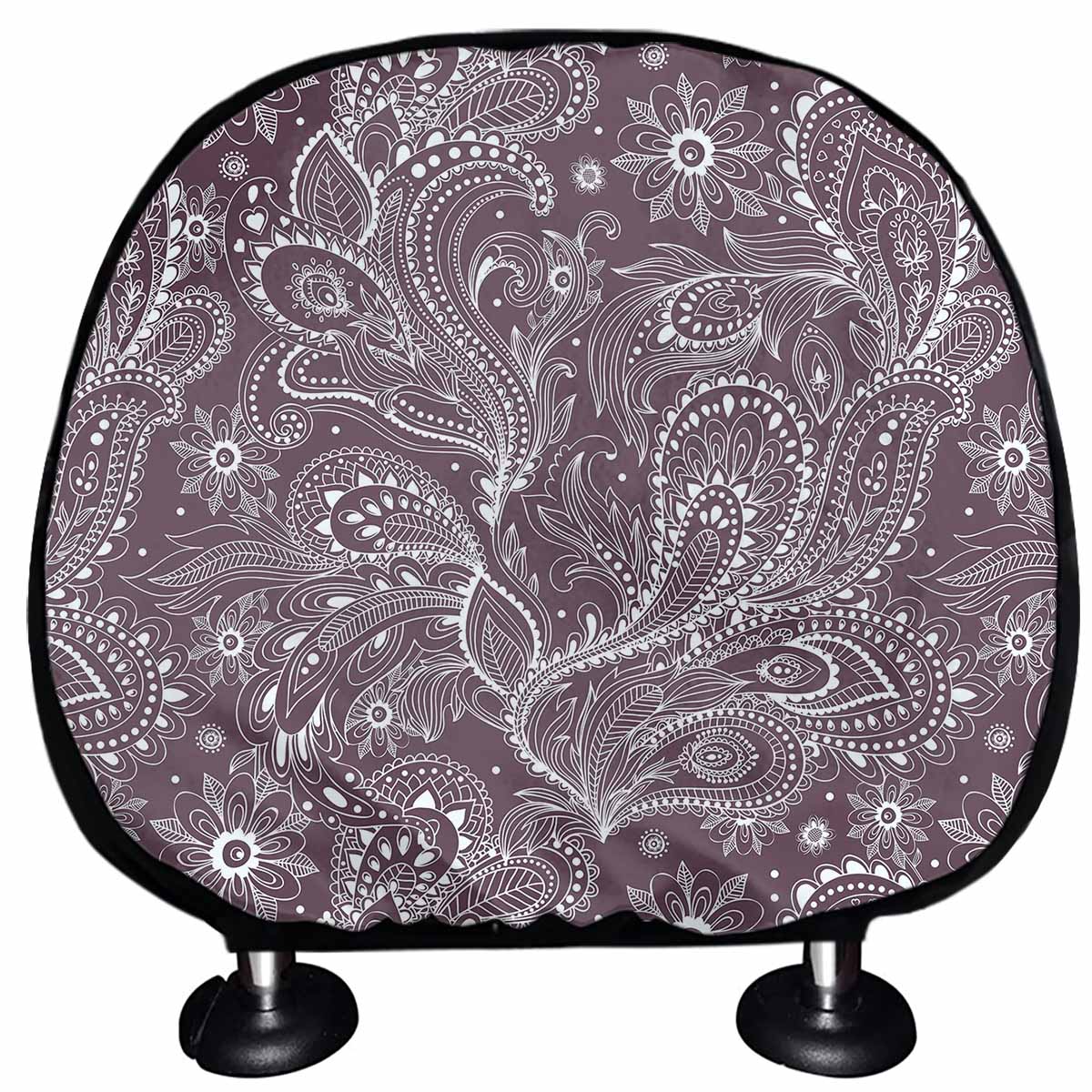 Umber Floral Bohemian Pattern Print Car Headrest Covers