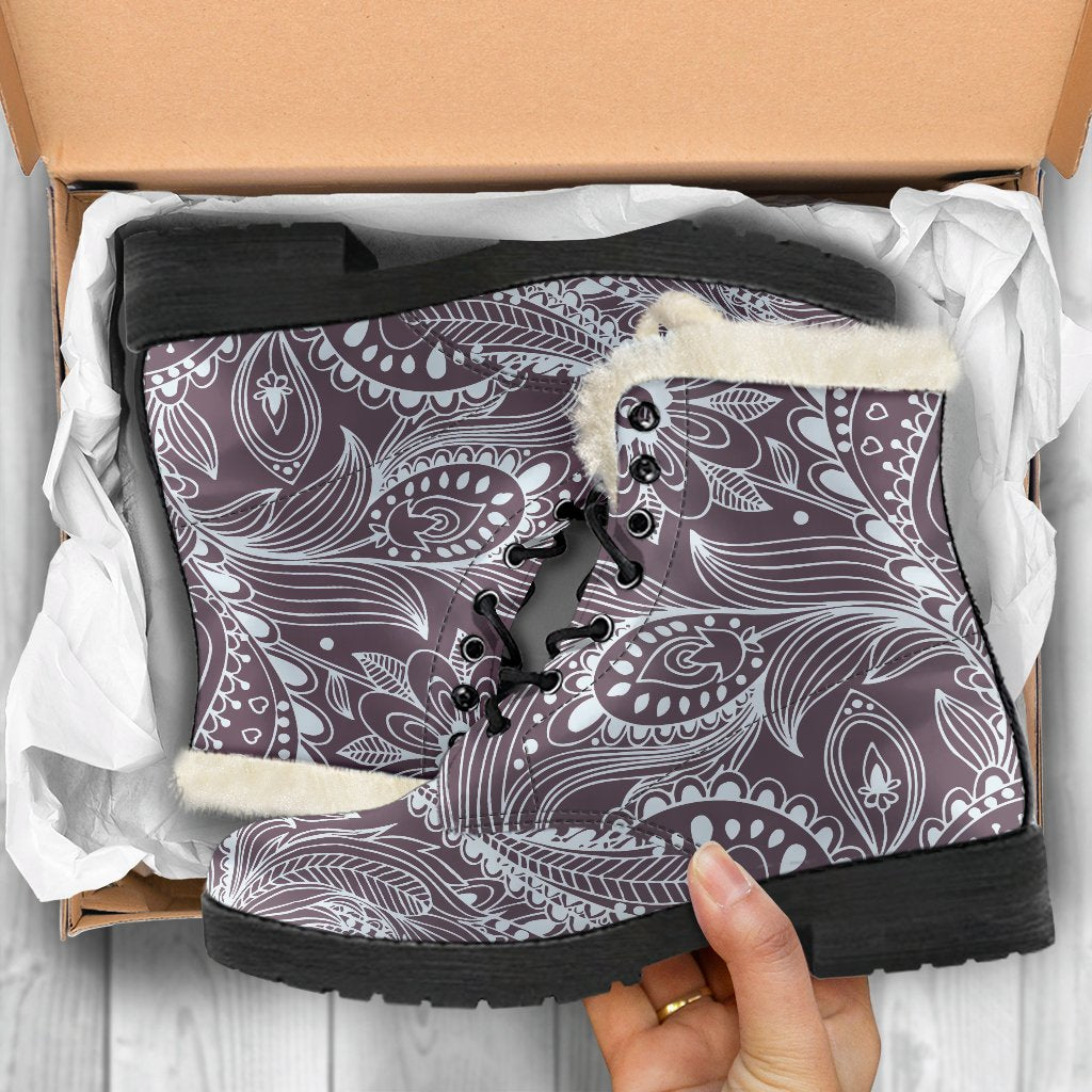 Umber Floral Bohemian Pattern Print Comfy Boots GearFrost
