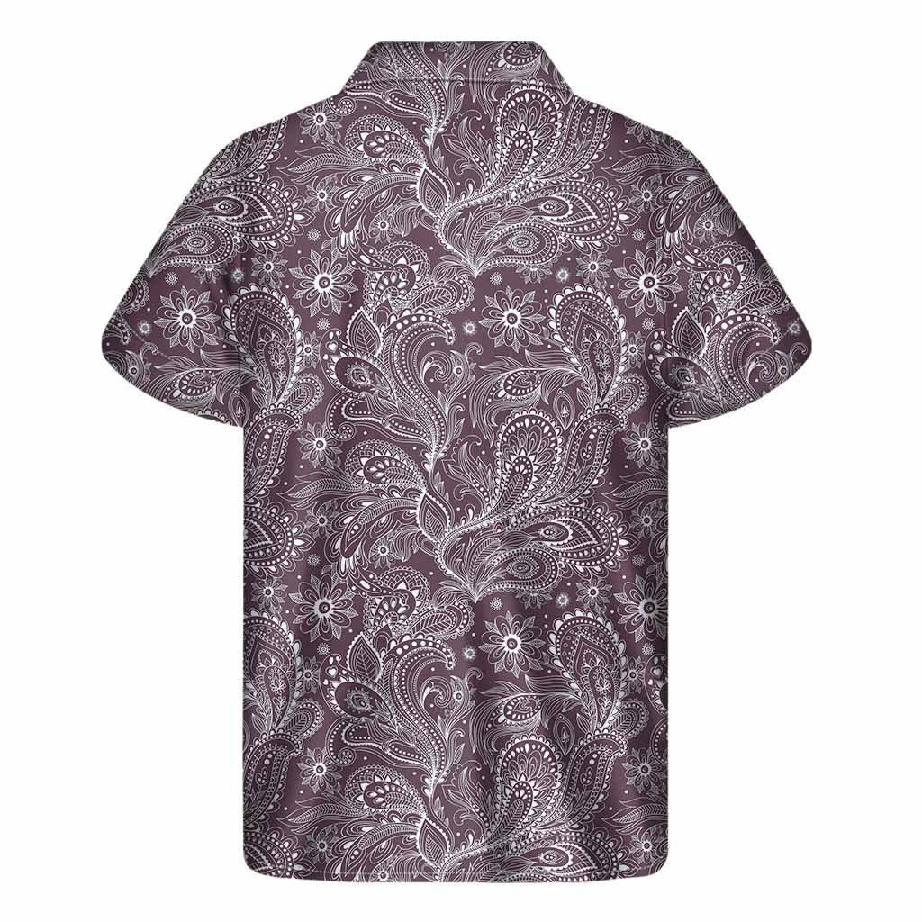 Umber Floral Bohemian Pattern Print Men's Short Sleeve Shirt