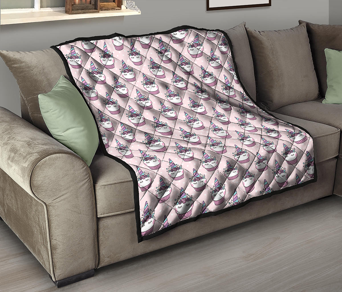 Unicorn Cupcake Pattern Print Quilt