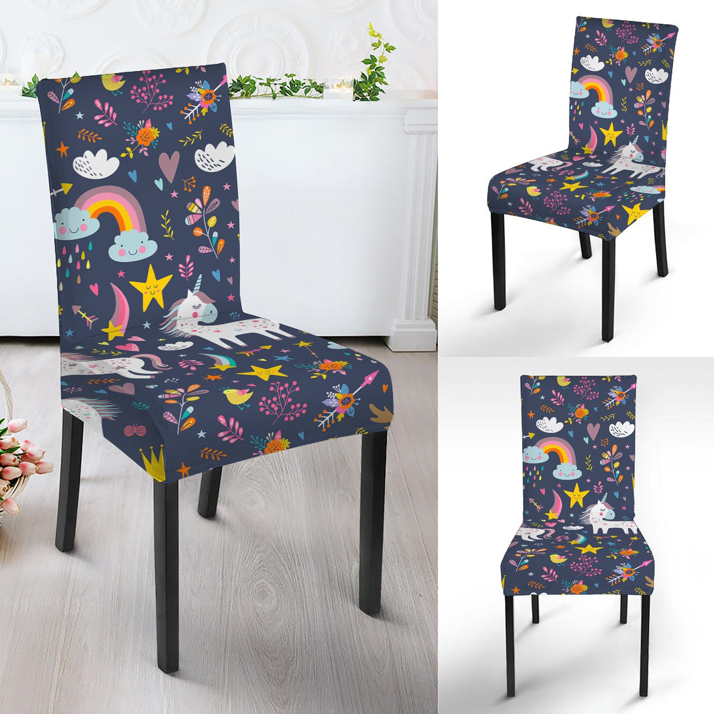 Unicorn Dream Cartoon Pattern Print Dining Chair Slipcover