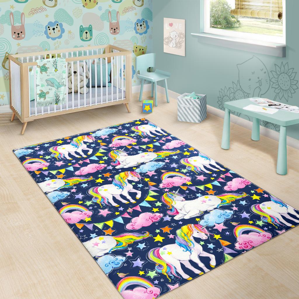 Unicorn Night Festival Pattern Print Area Rug GearFrost