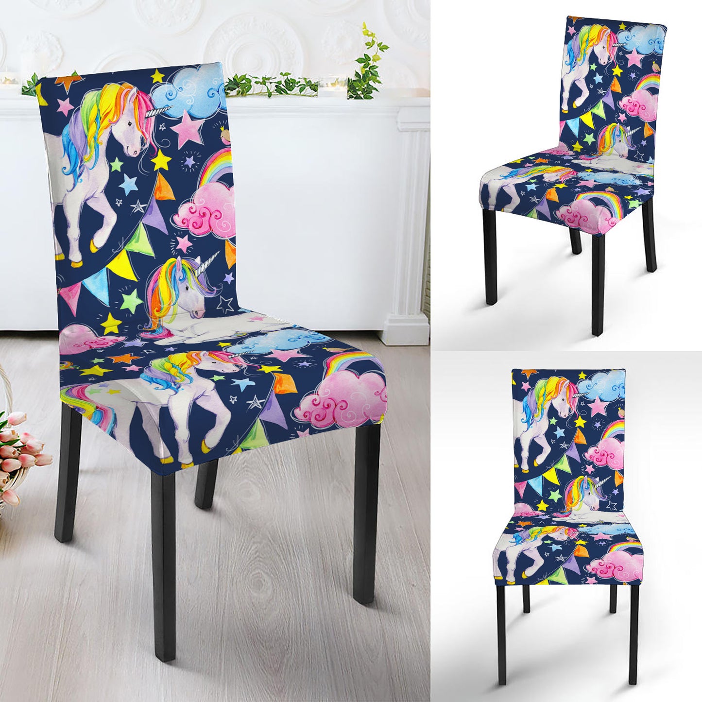 Unicorn Night Festival Pattern Print Dining Chair Slipcover