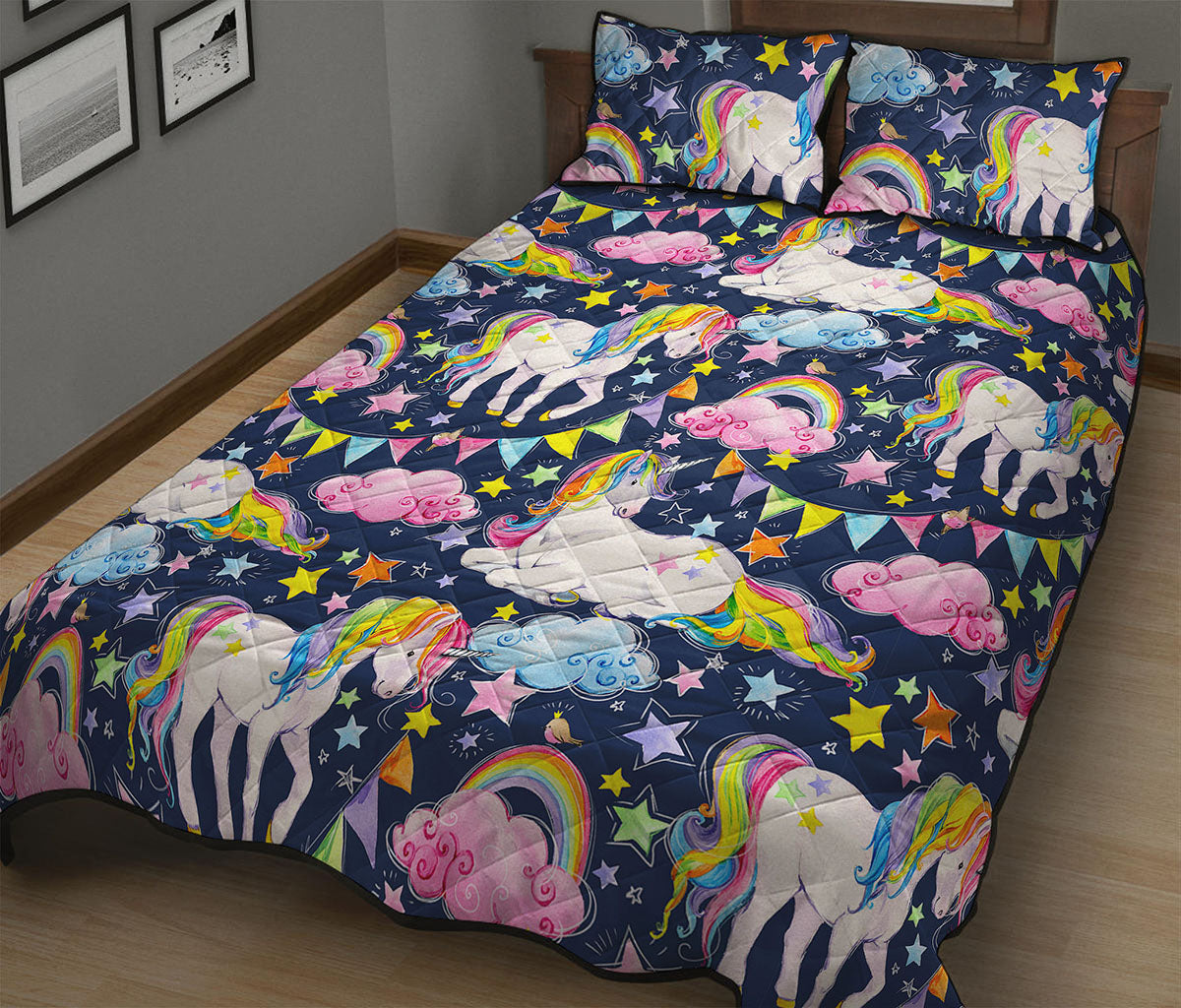Unicorn Night Festival Pattern Print Quilt Bed Set