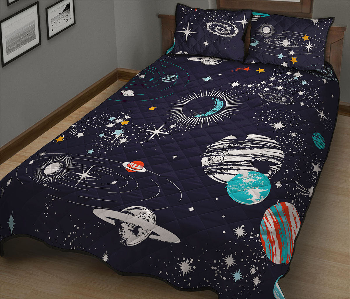 Universe Galaxy Outer Space Print Quilt Bed Set