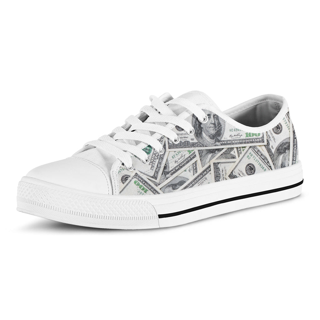 US Dollar Pattern Print White Low Top Shoes