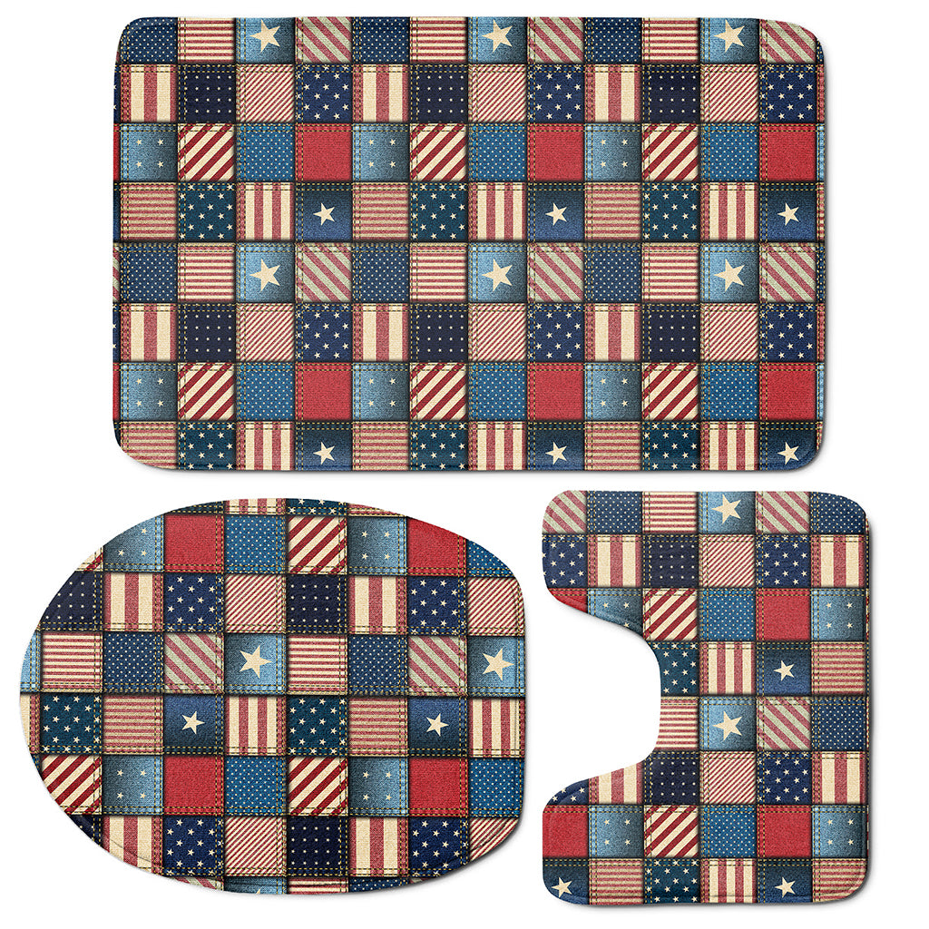 USA Denim Patchwork Pattern Print 3 Piece Bath Mat Set