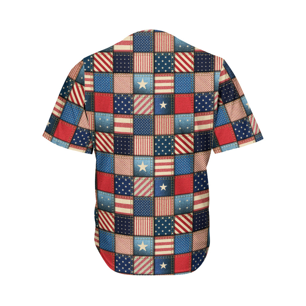 USA Denim Patchwork Pattern Print Men's Baseball Jersey