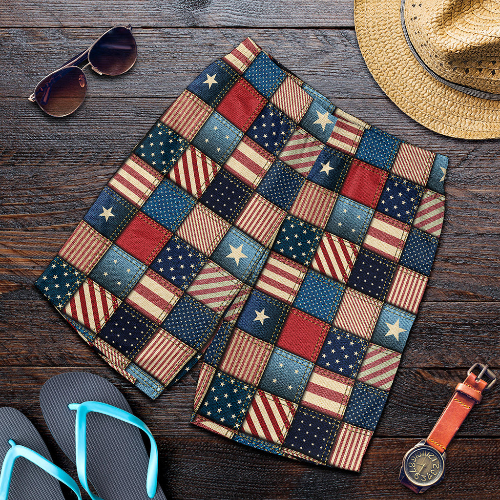 USA Denim Patchwork Pattern Print Men's Shorts