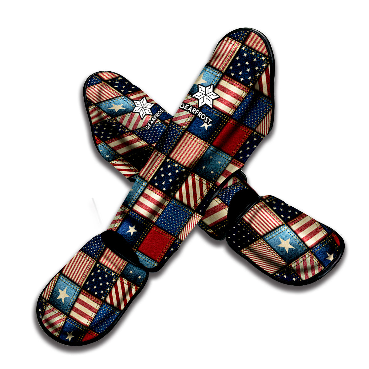 USA Denim Patchwork Pattern Print Muay Thai Shin Guard