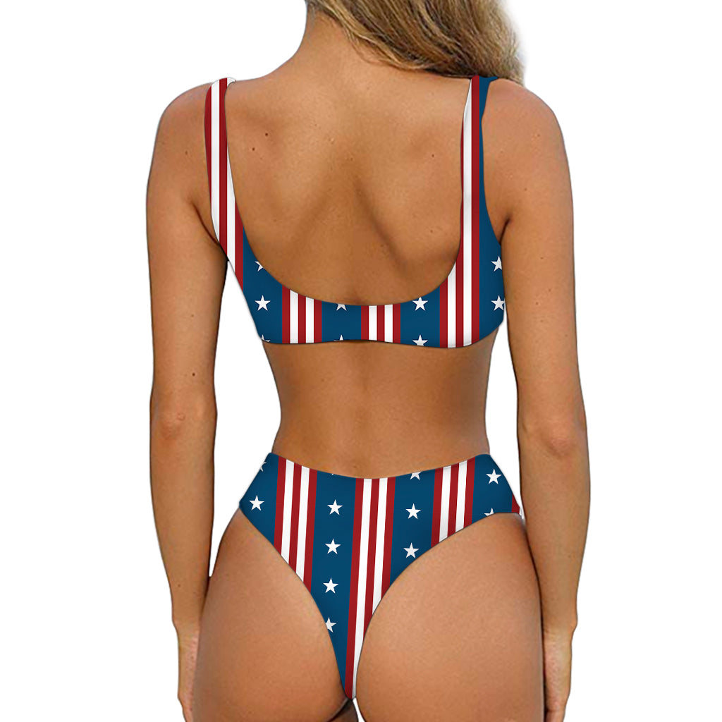 USA Independence Day Pattern Print Front Bow Tie Bikini