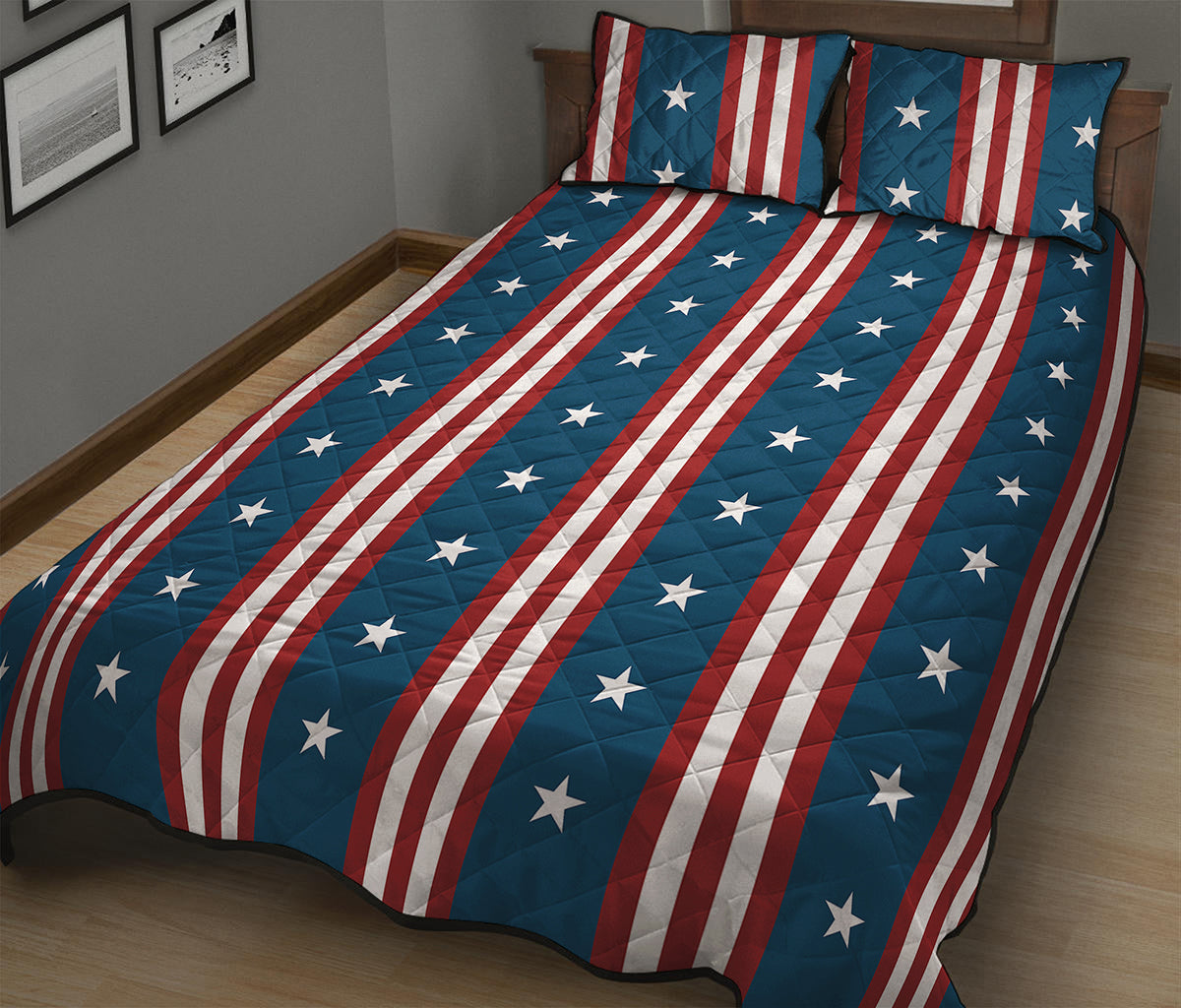 USA Independence Day Pattern Print Quilt Bed Set