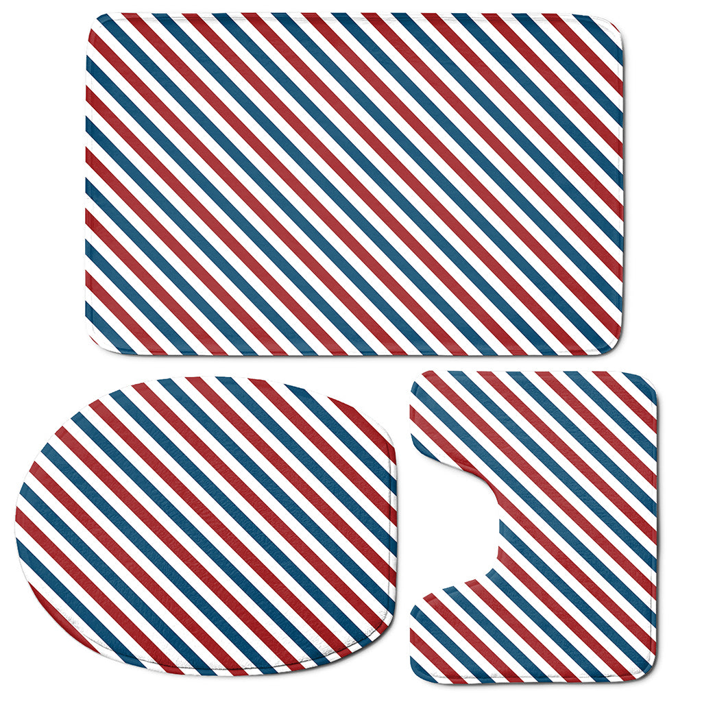 USA Patriotic Striped Pattern Print 3 Piece Bath Mat Set