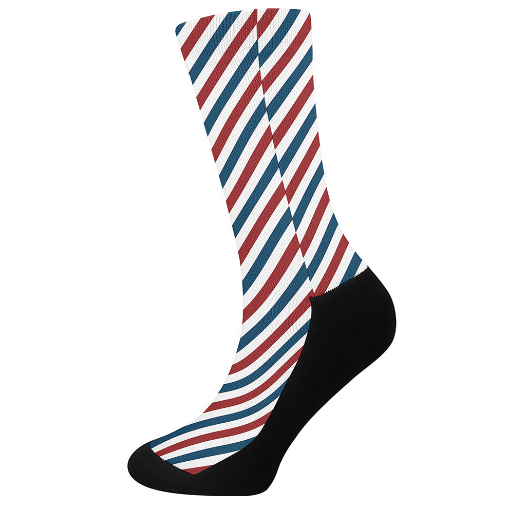 USA Patriotic Striped Pattern Print Crew Socks