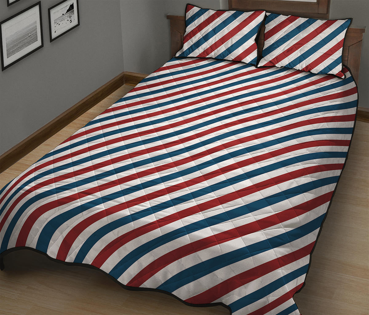 USA Patriotic Striped Pattern Print Quilt Bed Set