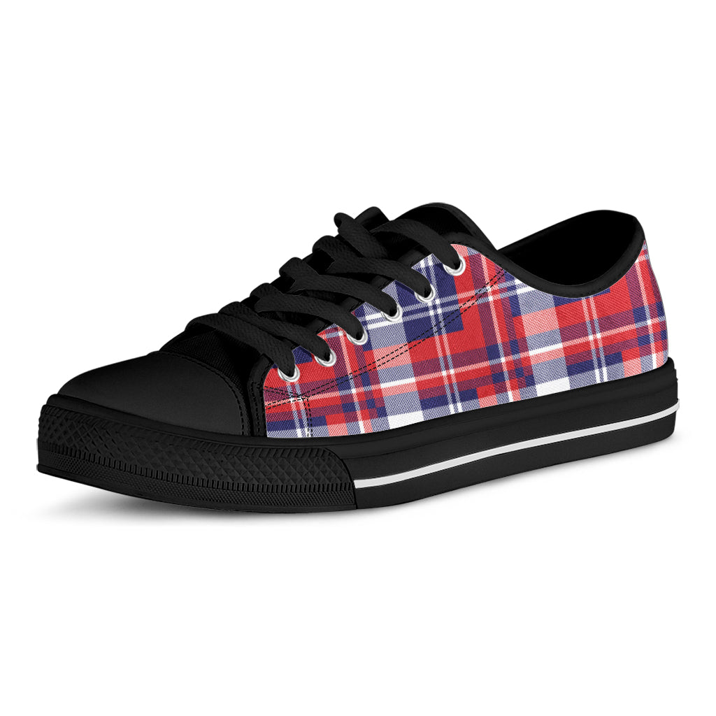 USA Plaid Pattern Print Black Low Top Shoes