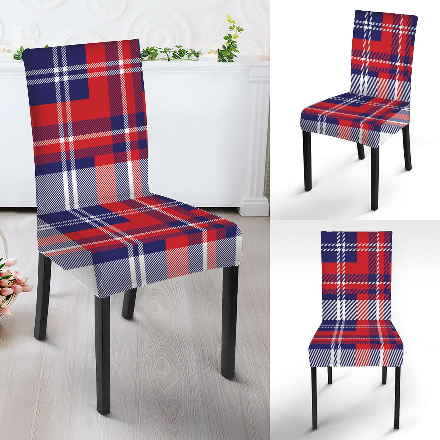 USA Plaid Pattern Print Dining Chair Slipcover