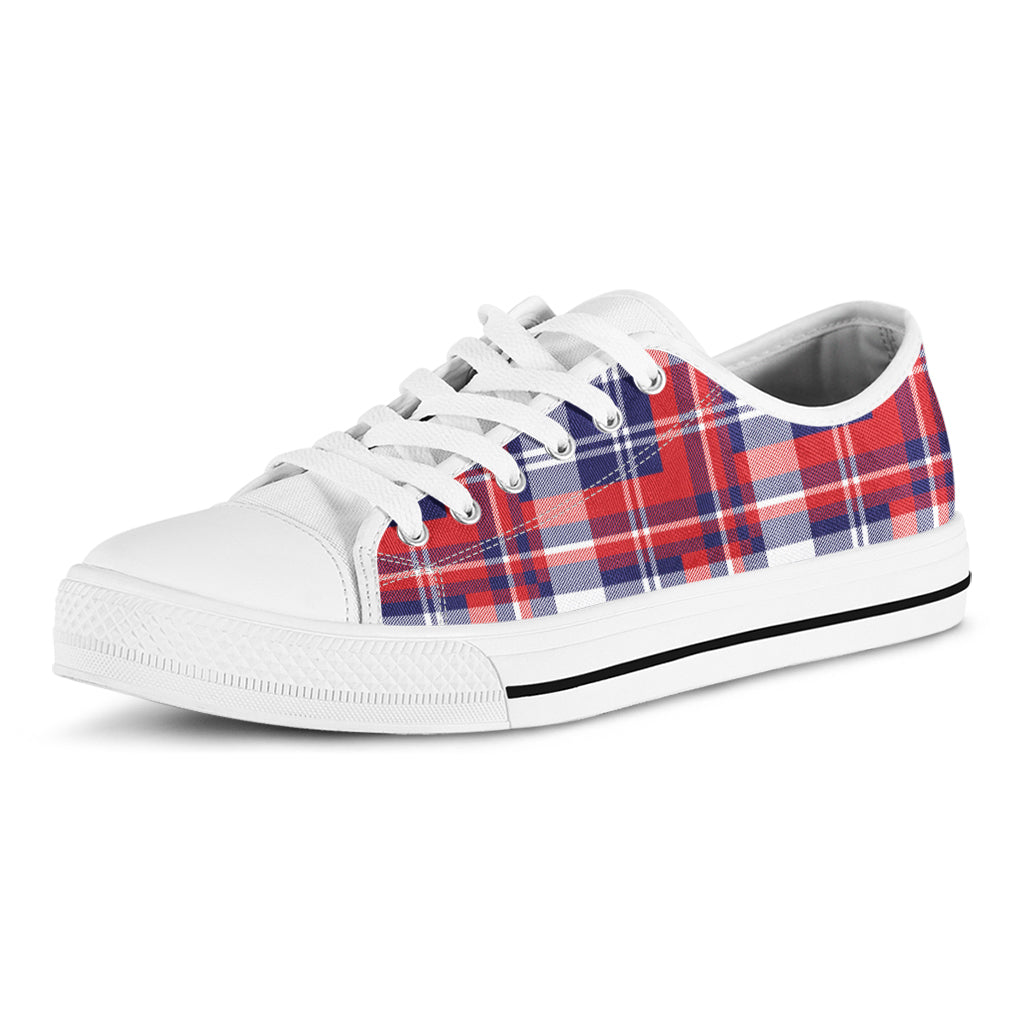 USA Plaid Pattern Print White Low Top Shoes