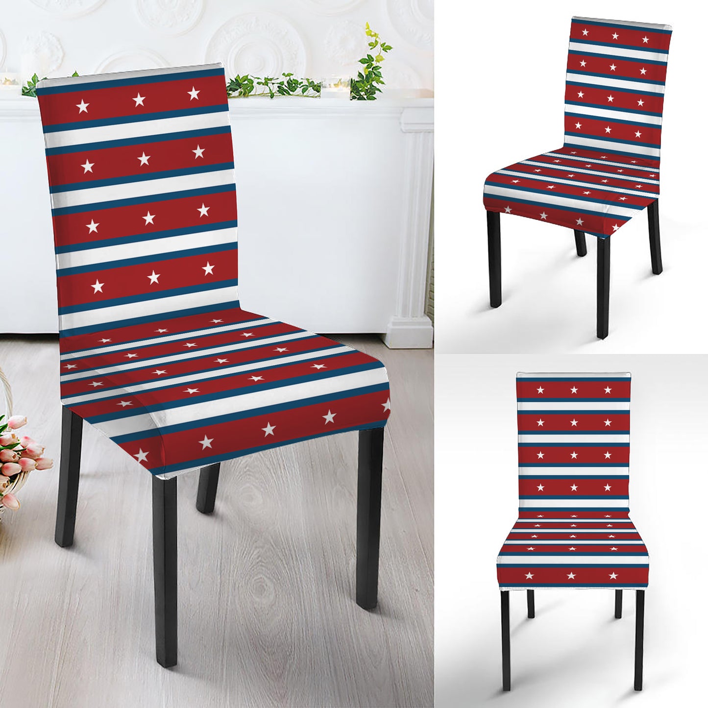 USA Striped Pattern Print Dining Chair Slipcover