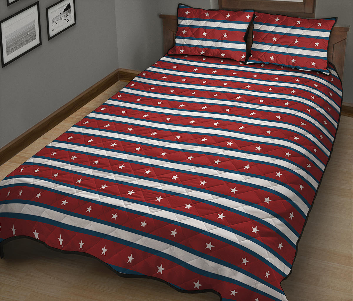 USA Striped Pattern Print Quilt Bed Set