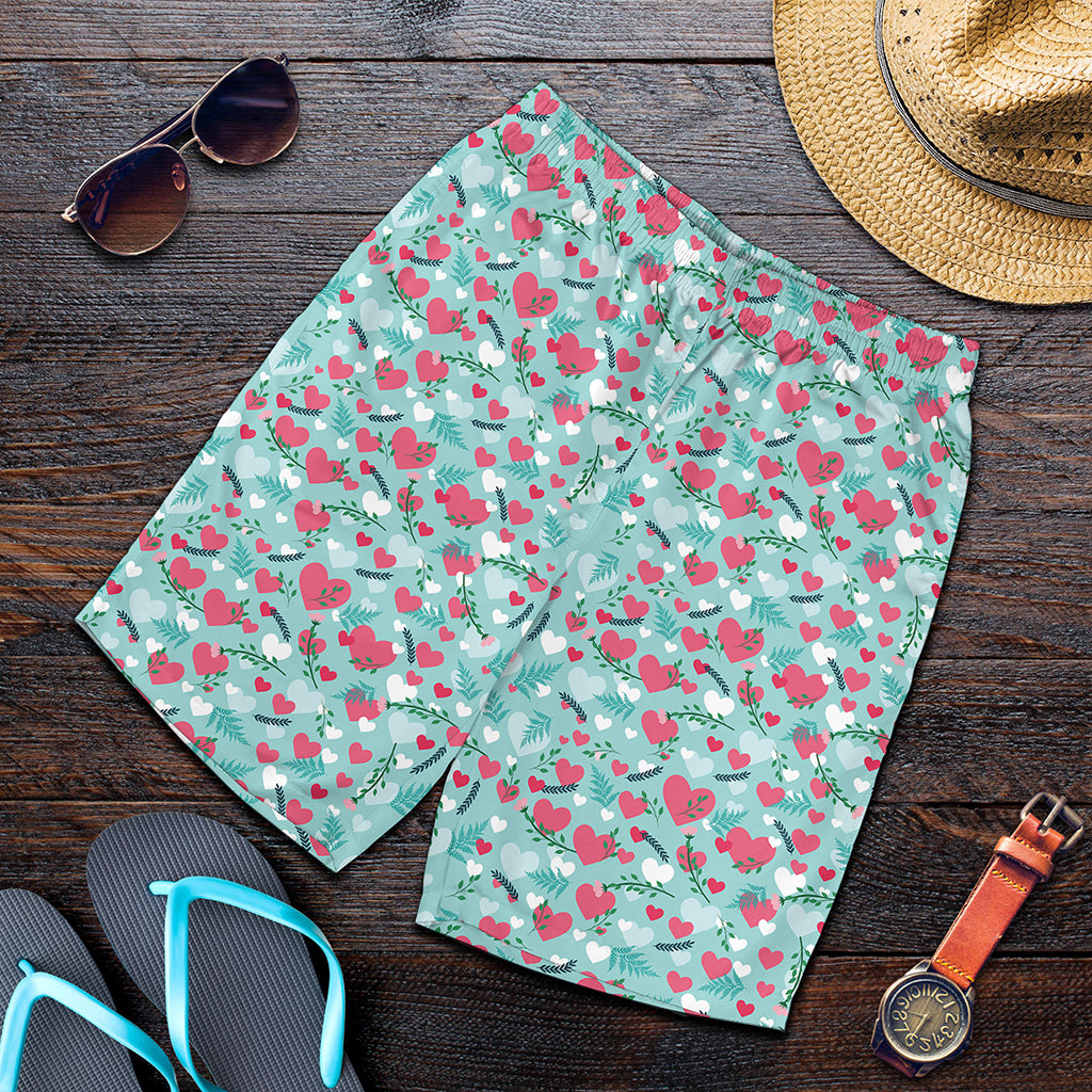 Valentine's Day Heart And Flower Print Men's Shorts